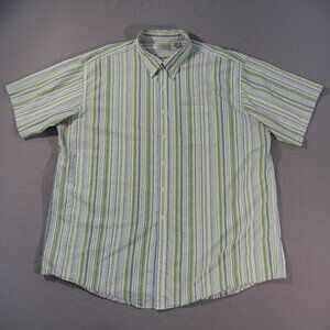 LL Bean Oxford Mens XXL Shirt Blue Green Stripe Seersucker Grandpa Academia
